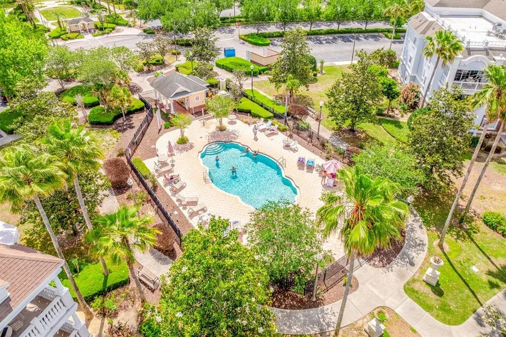 Just steps from a pool.