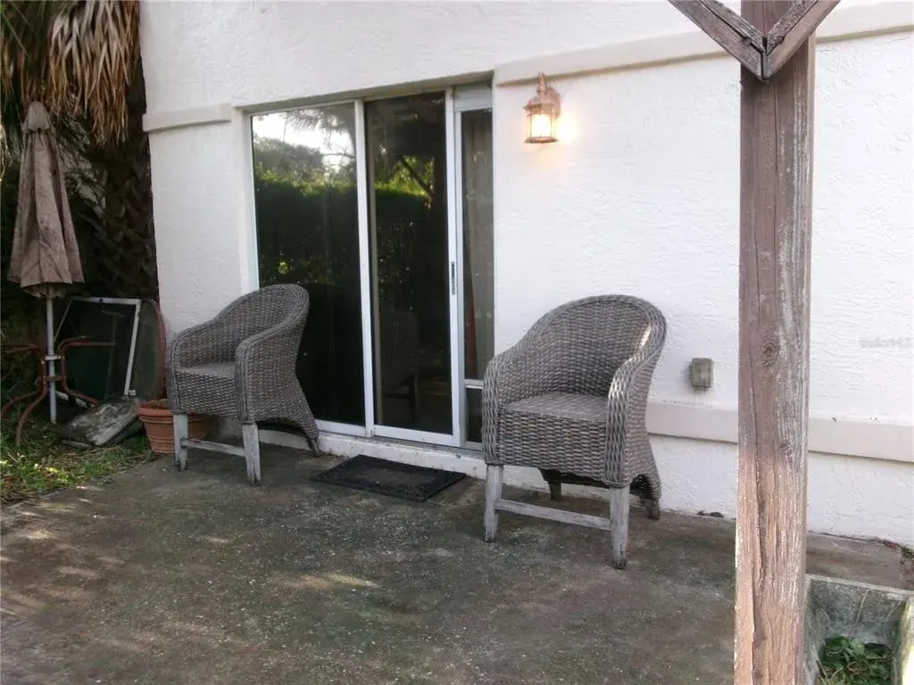Private patio from dining room sliding doors