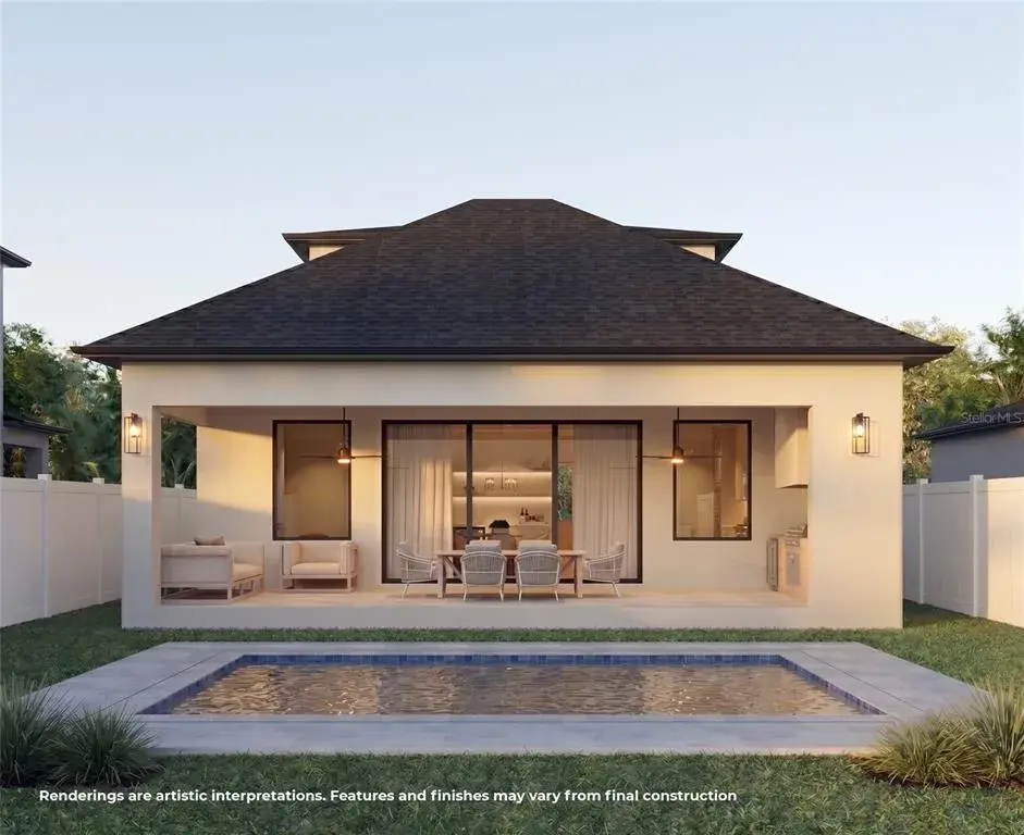 Private backyard retreat featuring a covered outdoor living area and sparkling pool, ideal for enjoying the Florida lifestyle.