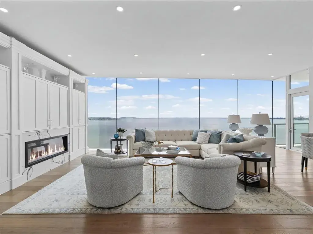 Floor to ceiling glass living room