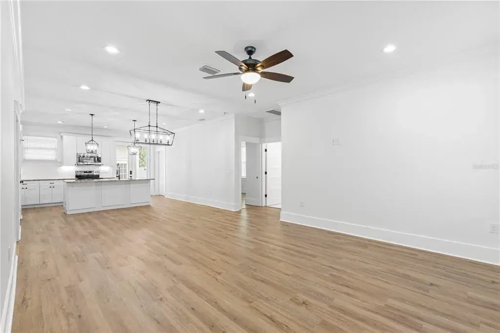 The view as soon as you walk in the front door (Living Room, Dining Room, Kitchen)