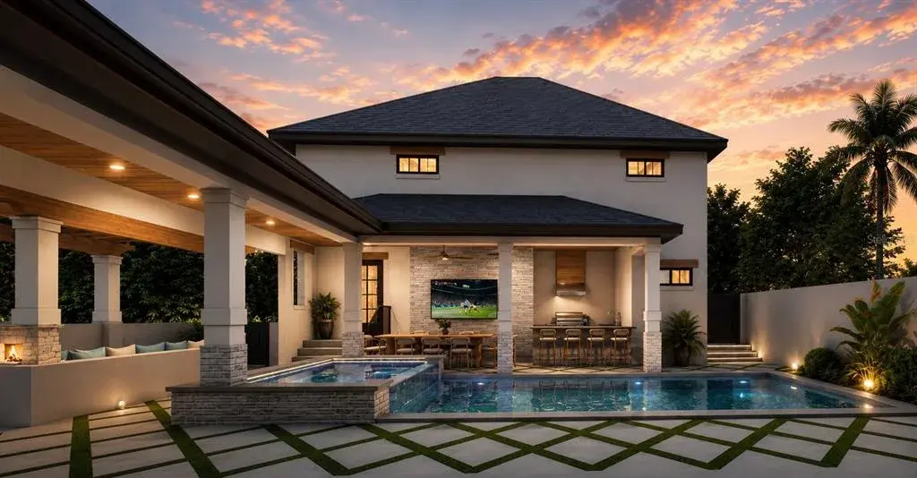 Pool and outdoor kitchen view