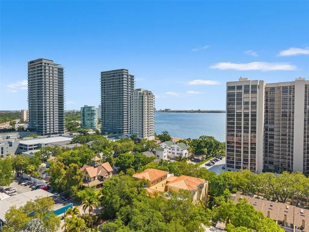 Aerial of the building a block from Bayshore