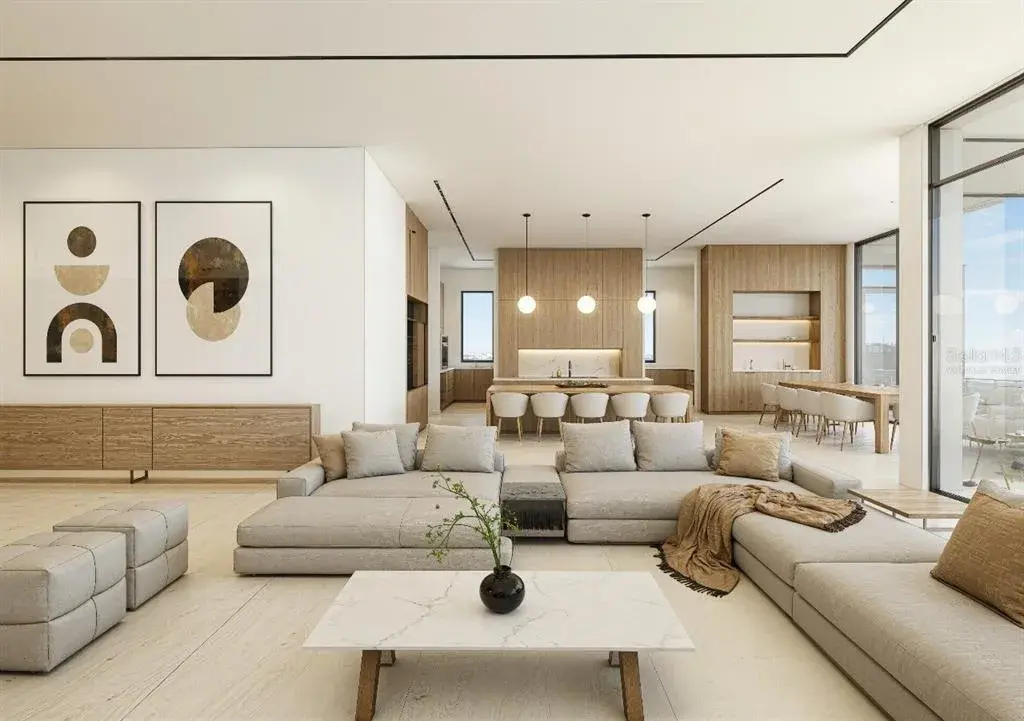 Family Room to Kitchen Rendering - Virtually Staged
