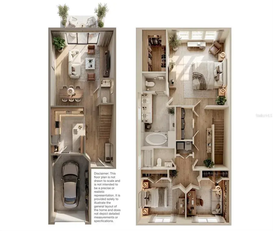 Disclaimer: This floor plan is not drawn to scale and is not intended to be a precise or realistic representation. It is provided solely to illustrate the general layout of the home and does not depict detailed measurements or specifications.