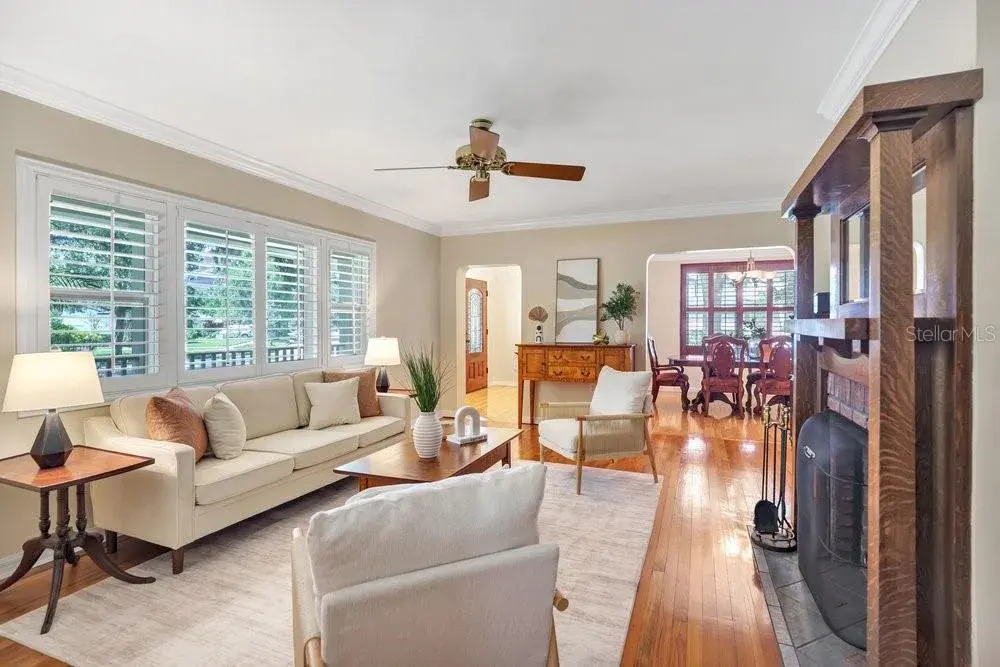 Formal Living Room with Wood Burning Fireplace