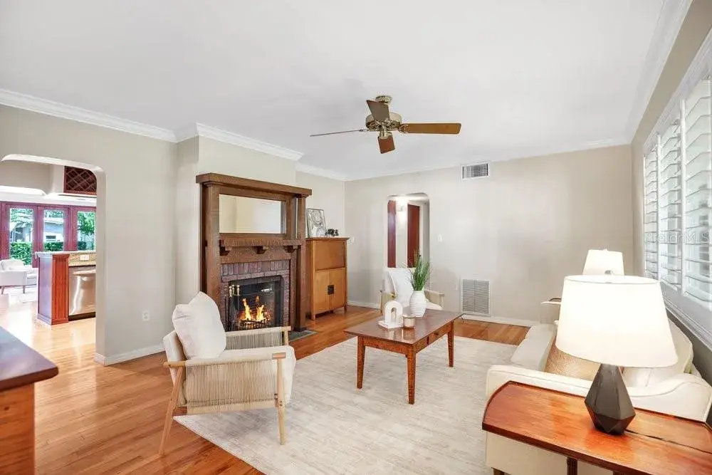 Formal Living Room with Wood Burning Fireplace