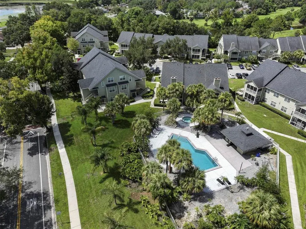 Aerial view of community and pool