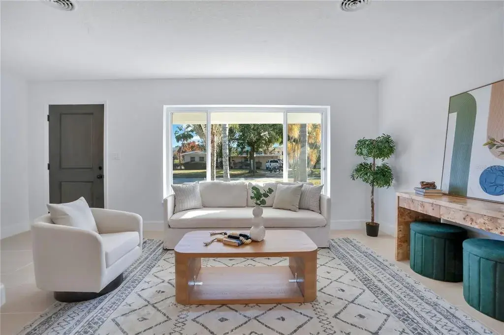 Living Room: tile floor, updated windows