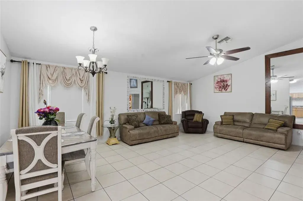 Entertaining area with elevated ceilings