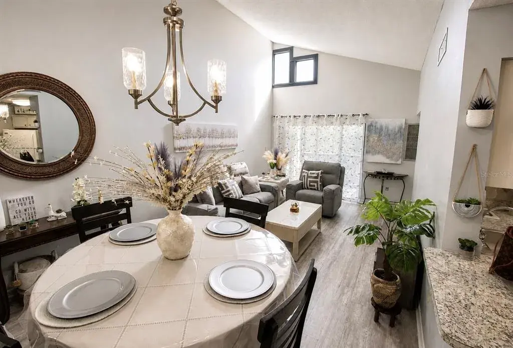 Living room and dining room area.