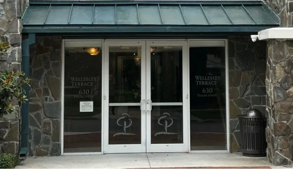 Entrance to 630 Vassar St. This is Phase 2 of The Wellesley also known as Wellesley Terrace.