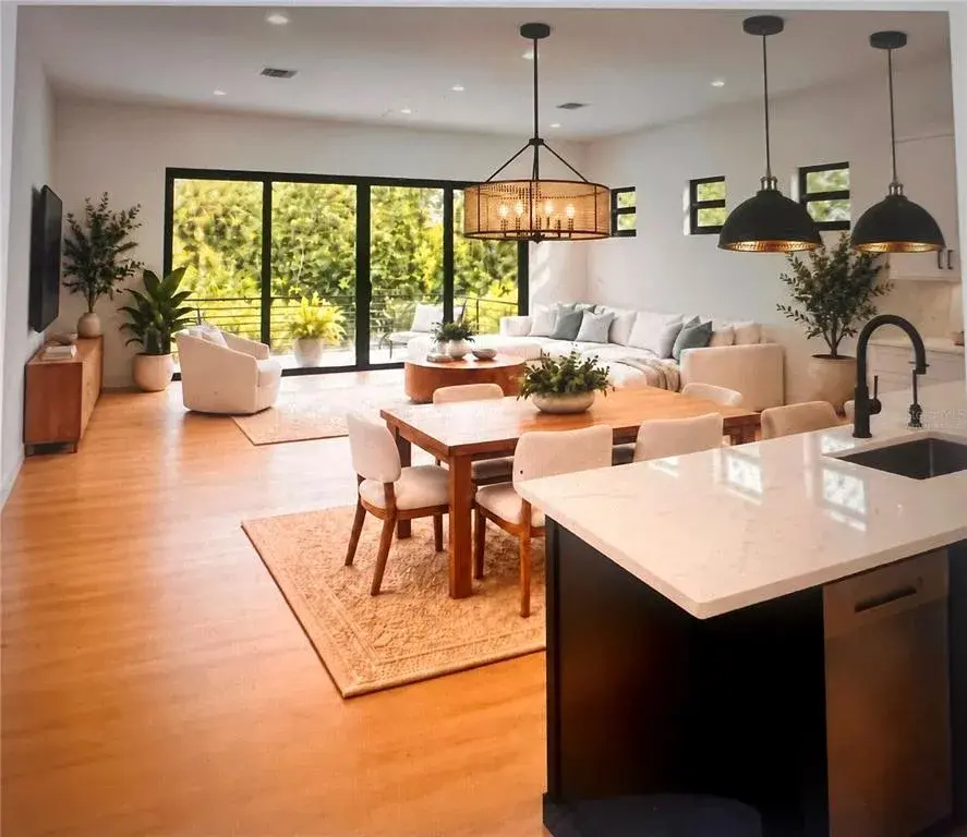 Virtually Staged Living, Dining and Kitchen