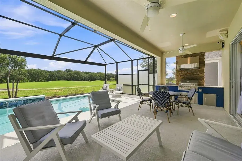 Panoramic screen with expansive golf course views