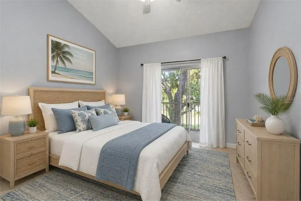 Bedroom with Balcony Access - Virtually Staged Furniture