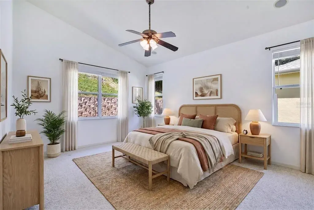 Virtually staged primary bedroom