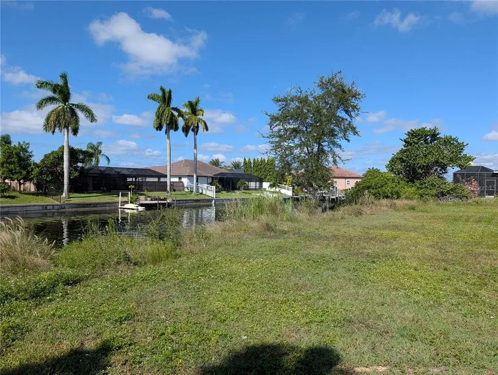 View of palm trees across the canal