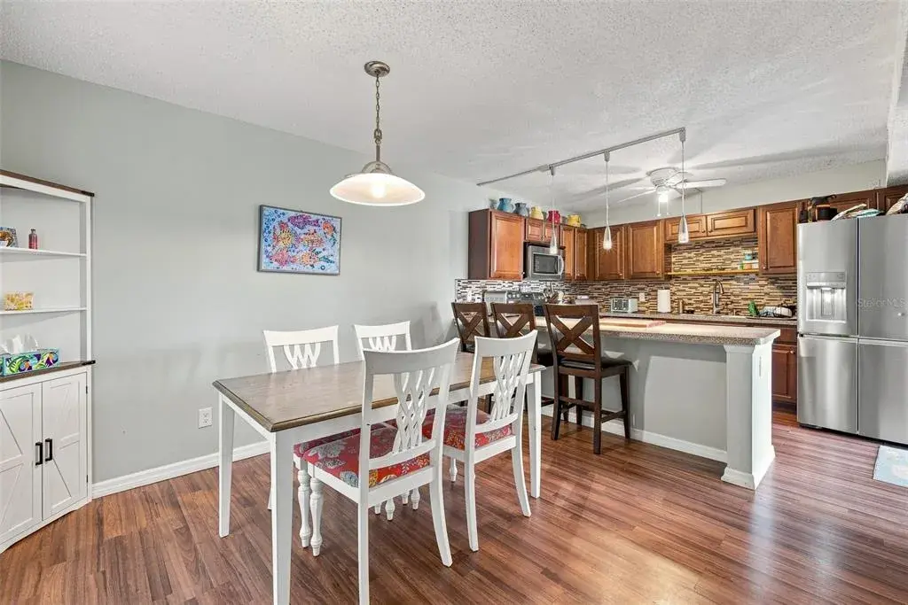 Dining area connects living areas