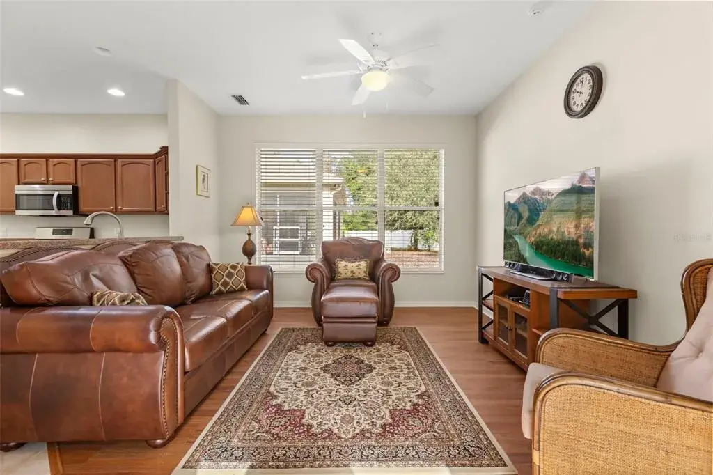 Comfortable Living Room with Open View to Kitchen