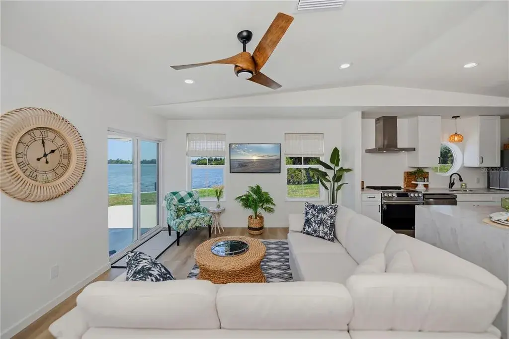 Spacious Living room with wide water views