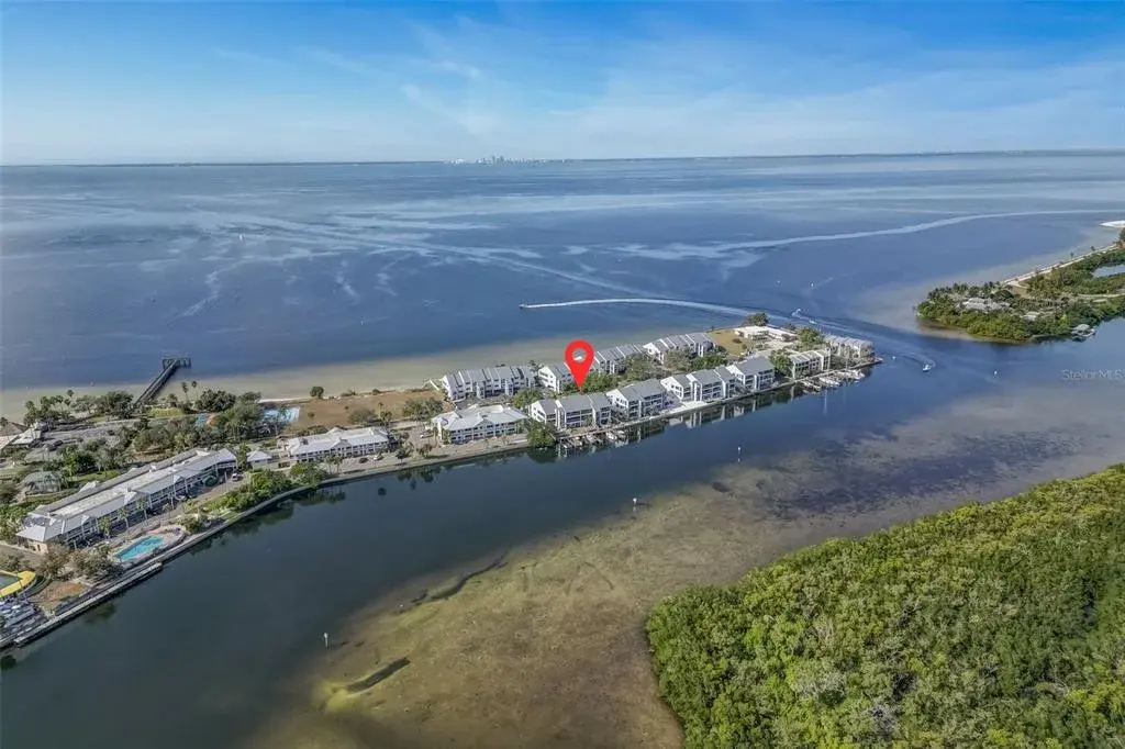 Arial View of canal at back of unit.  You can see St. Pete across the Bay.