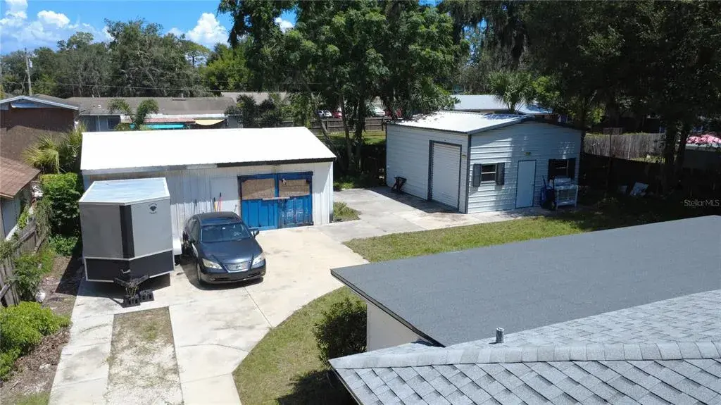 Backyard with two buildings
