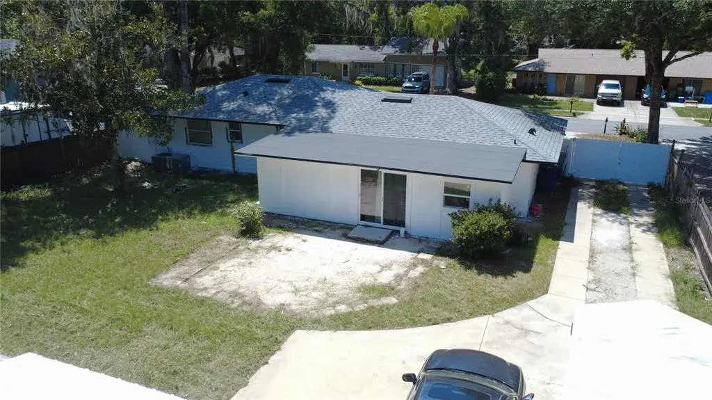 Backyard with two buildings