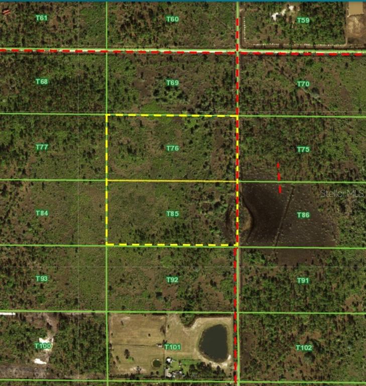 Aerial of the 10 acres.  Road is on east side of property.