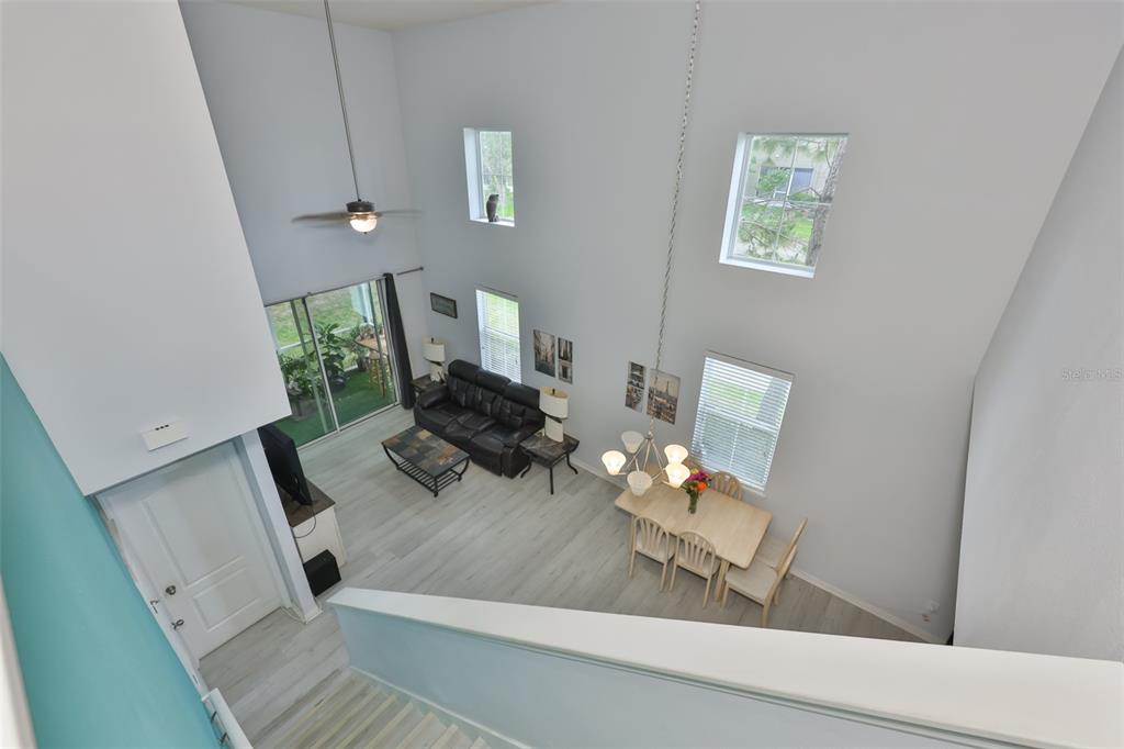 Stairway looking into living room