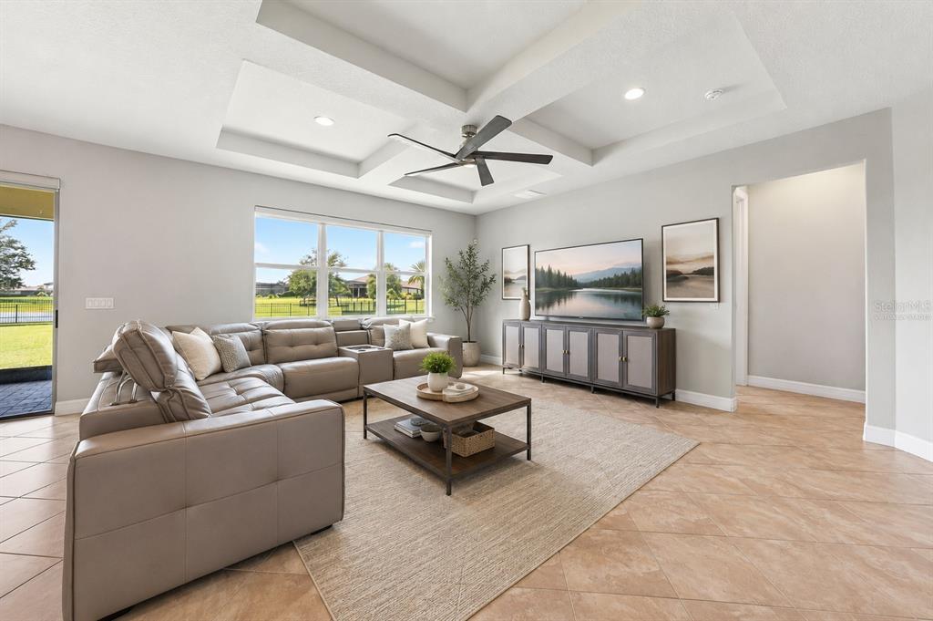 Coffered Ceilings in Great Room! Virtually Staged