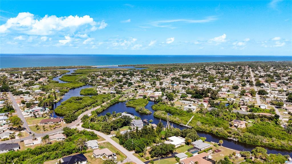 Aerial view showing creek network and Gulf proximity
