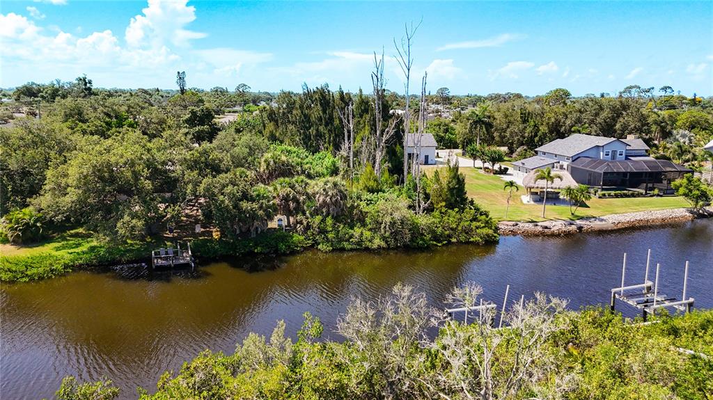 Aerial view of Alligator Creek frontage and nearby docks