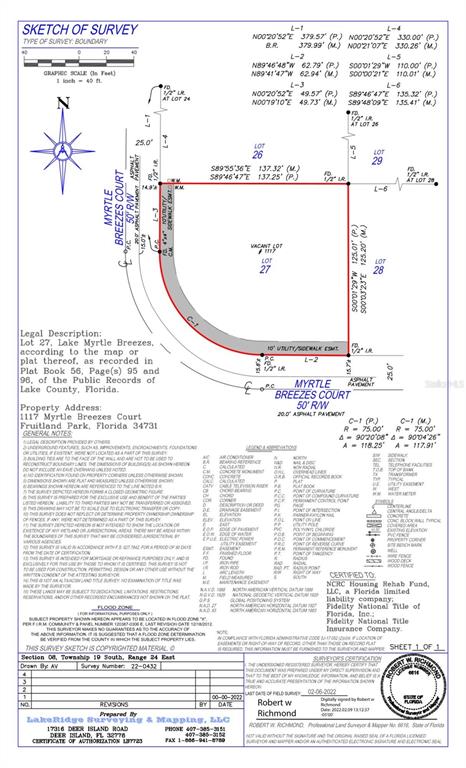Boundary survey of 1117 MYRTLE BREEZES COURT, FRUITLAND PARK, FL 34731