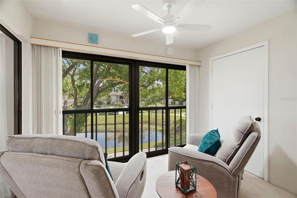 Balcony overlooking pond