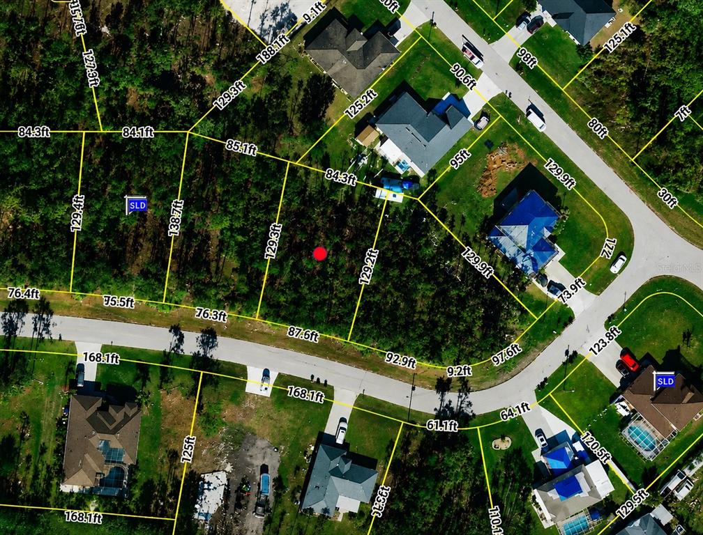 Aerial view, lot with red dot.