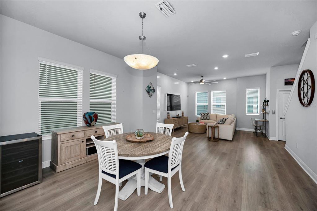 Dining area to living area and built in desk