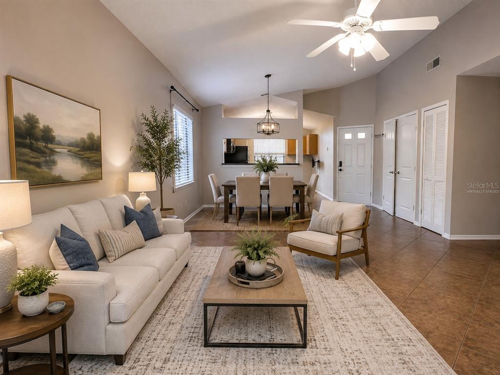 Virtually staged living room and dining room
