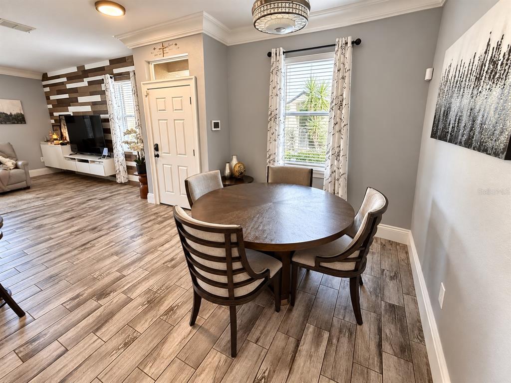 Dining area with elegant finishes.