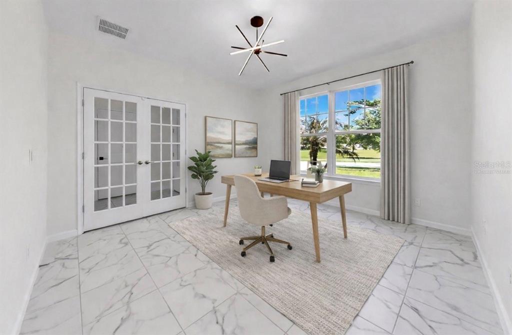 Virtually Staged Home Office / Study with French Doors
