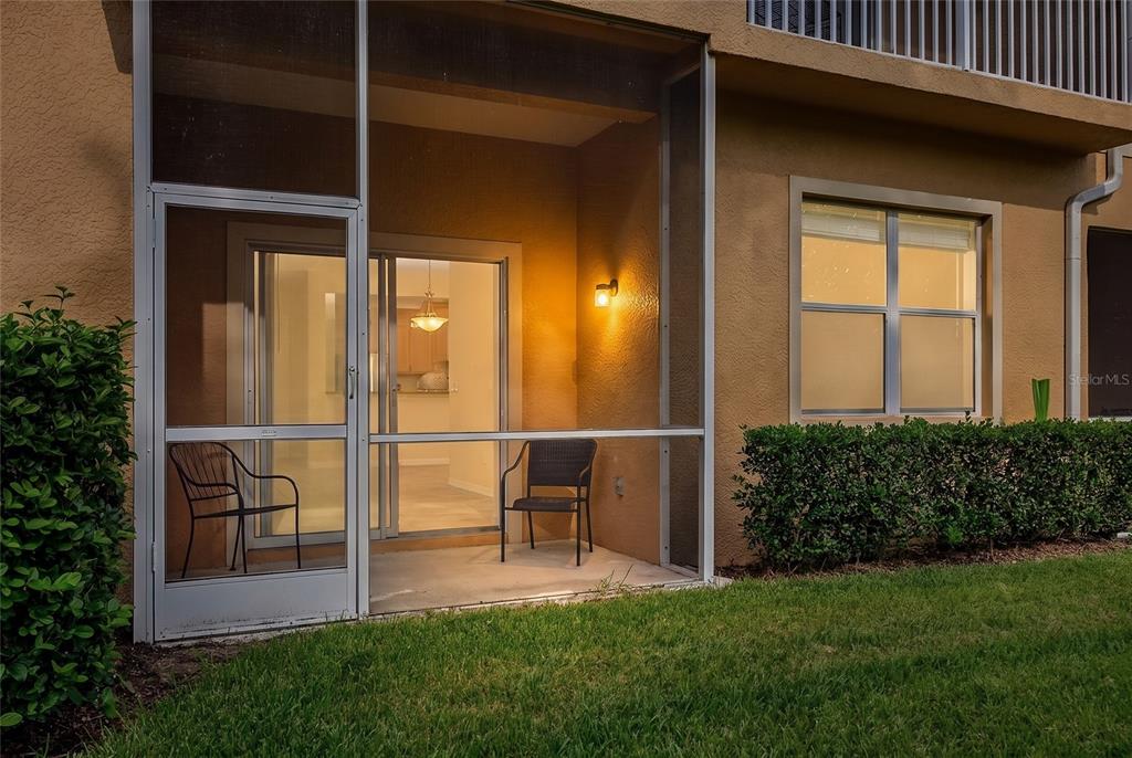 Screened lanai with pond view