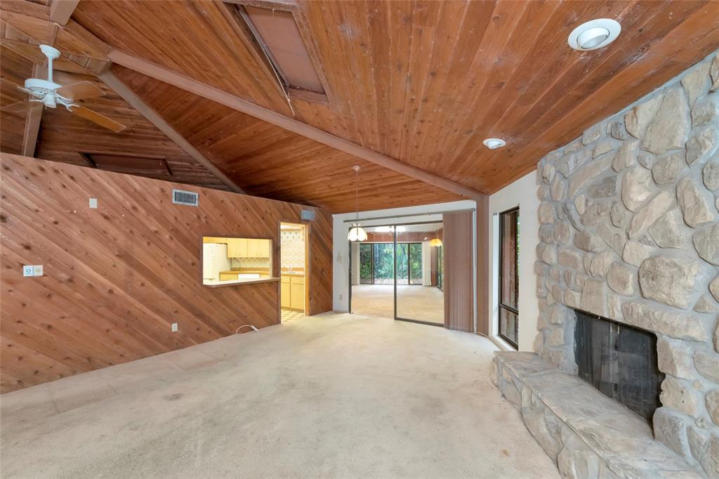 Wood Burning Fireplace in the Living/Dining Room.