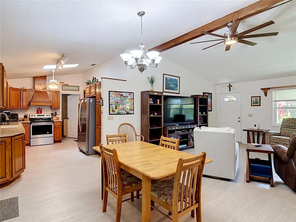 Great room with high ceilings and skylights