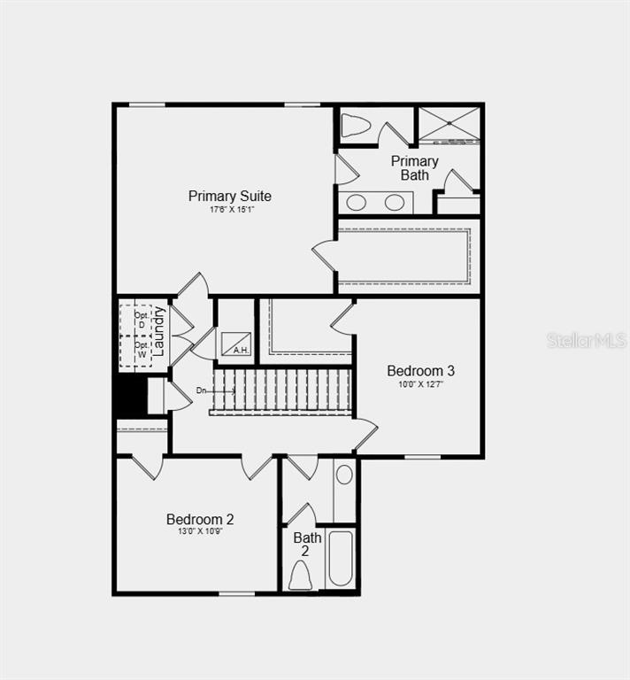 Second Floor Plan - Additional Highlights Include: GE refrigerator, washer and dryer, extended LVP flooring on the first floor, window blinds throughout, and vertical blinds on the sliding glass door
