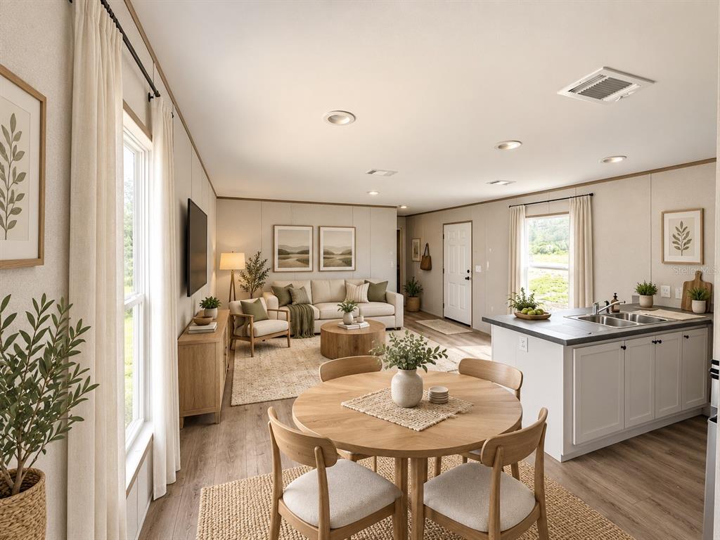kitchen/dining/living area - staged