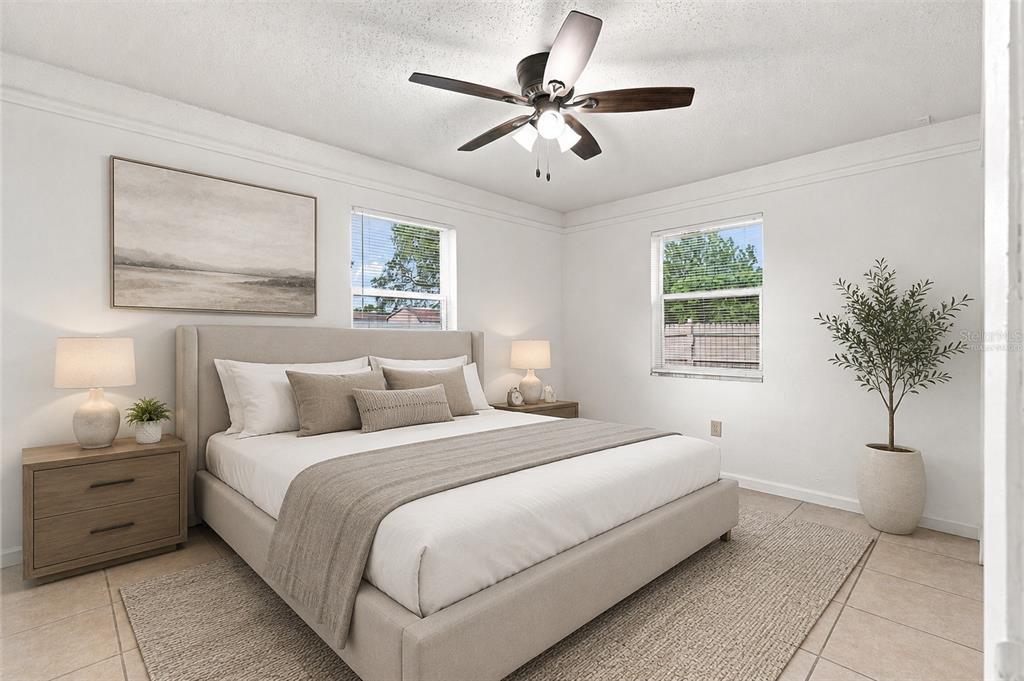 Virtually Staged Primary Bedroom with Dual Windows