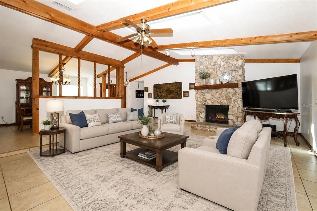 Inviting Living Room with Stone Fireplace!!virtual staged