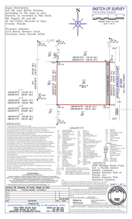 Boundary Survey of 1114 MYRTLE BREEZES COURT, FRUITLAND PARK, FL 34731