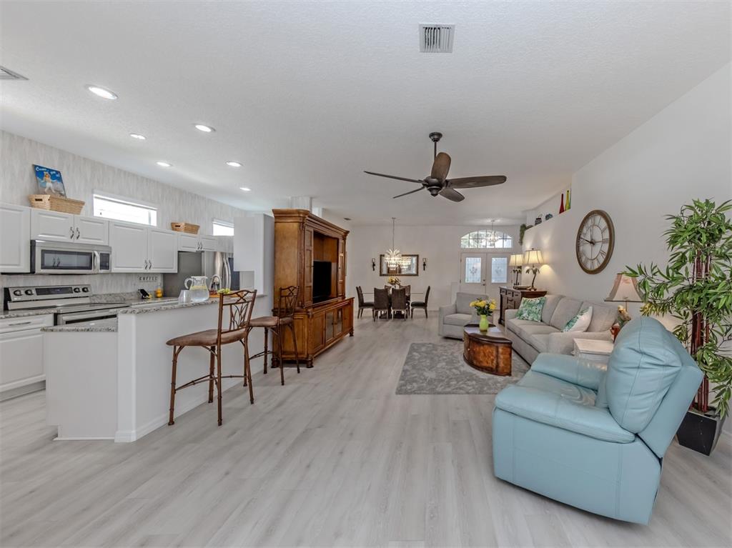 Breakfast bar overlooks living room