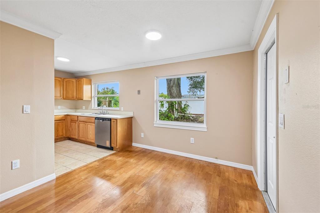 Dining area flows into the kitchen.