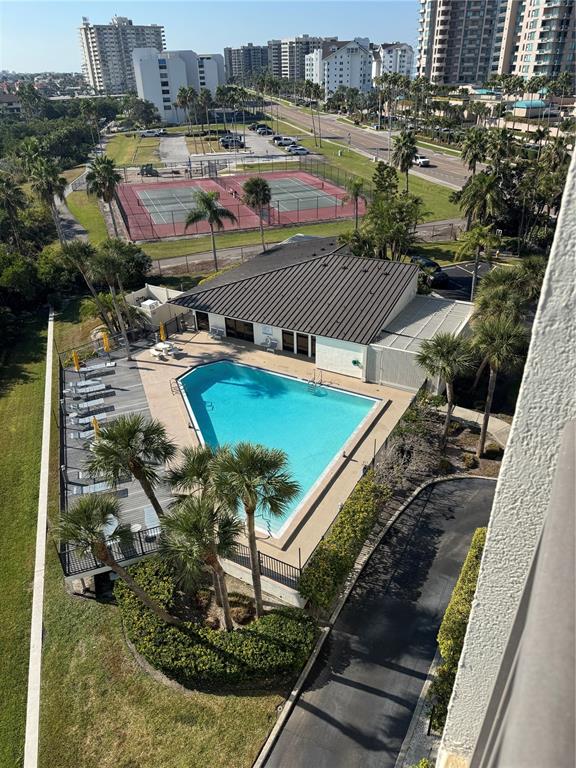 Community heated pool as seen from your balcony